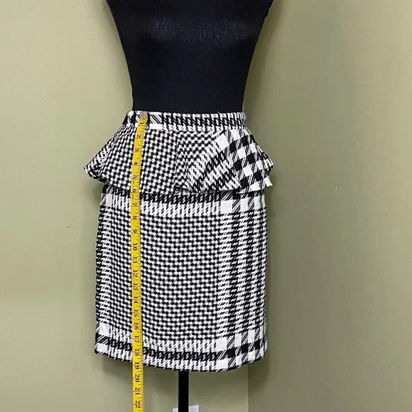 Zara Womens Skirt Black White Plaid Ruffled Pencil Houndstooth NWT - Picture 13 of 14